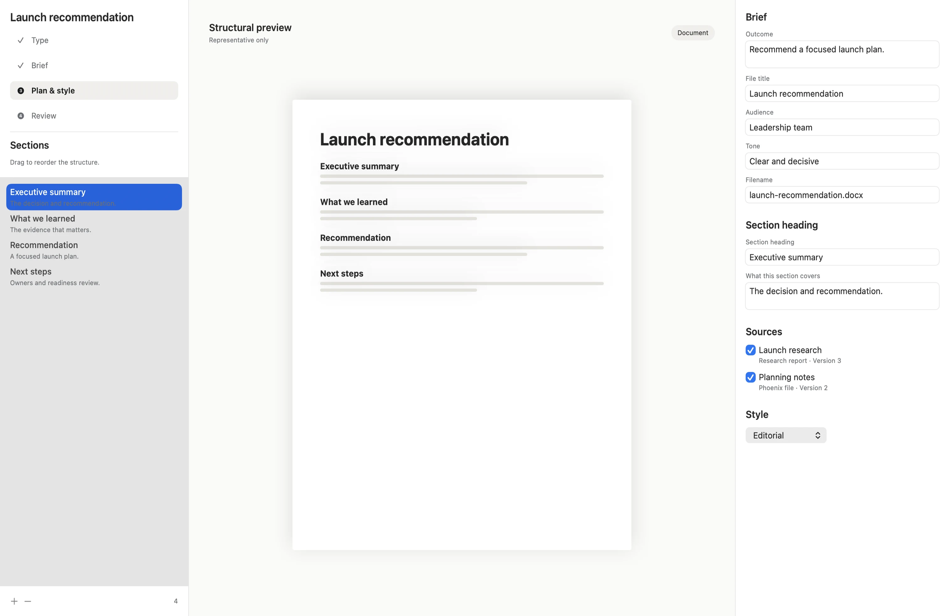 Neuron preparing a document from a reviewed plan