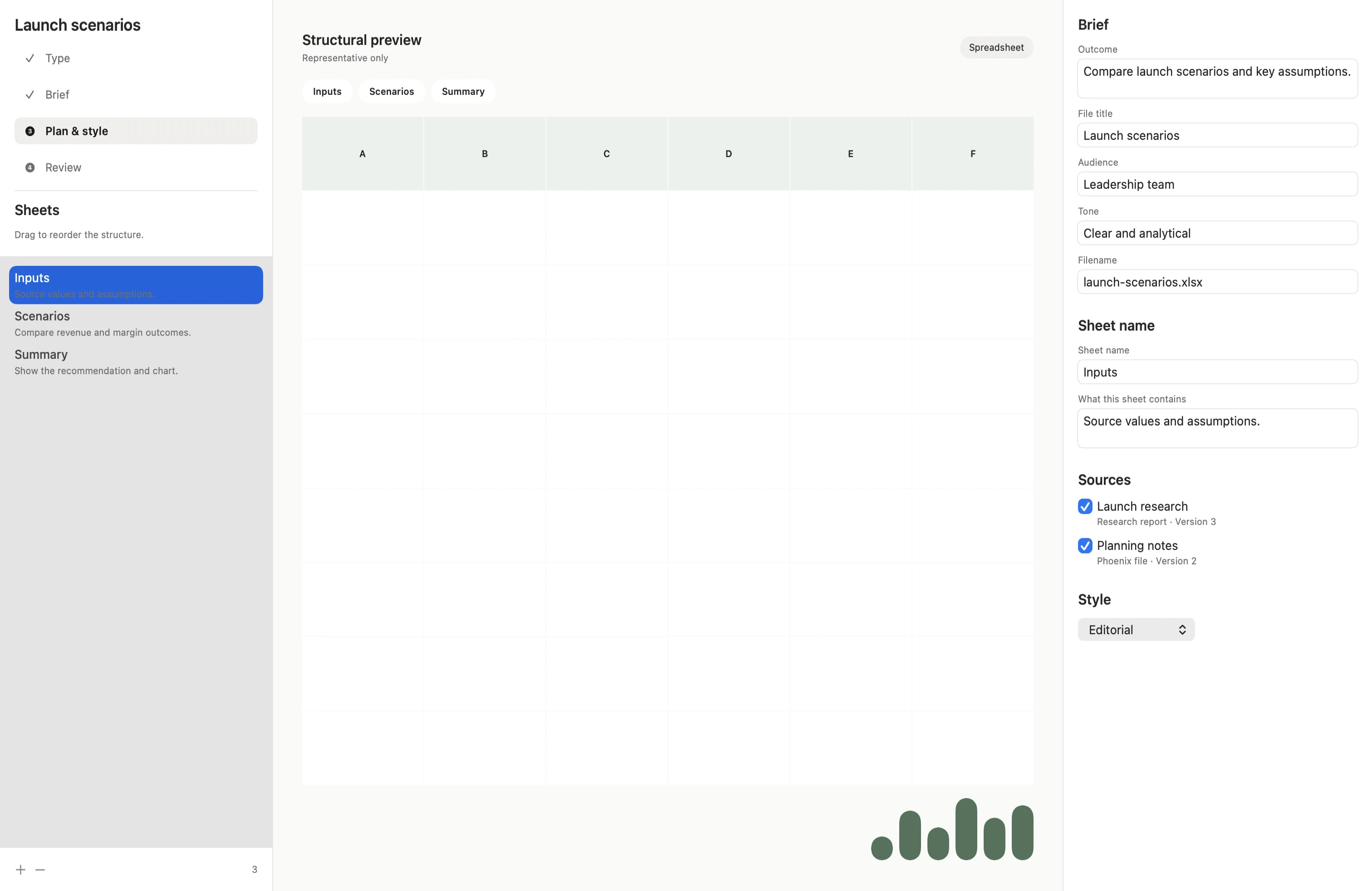 Neuron preparing a spreadsheet from a reviewed plan