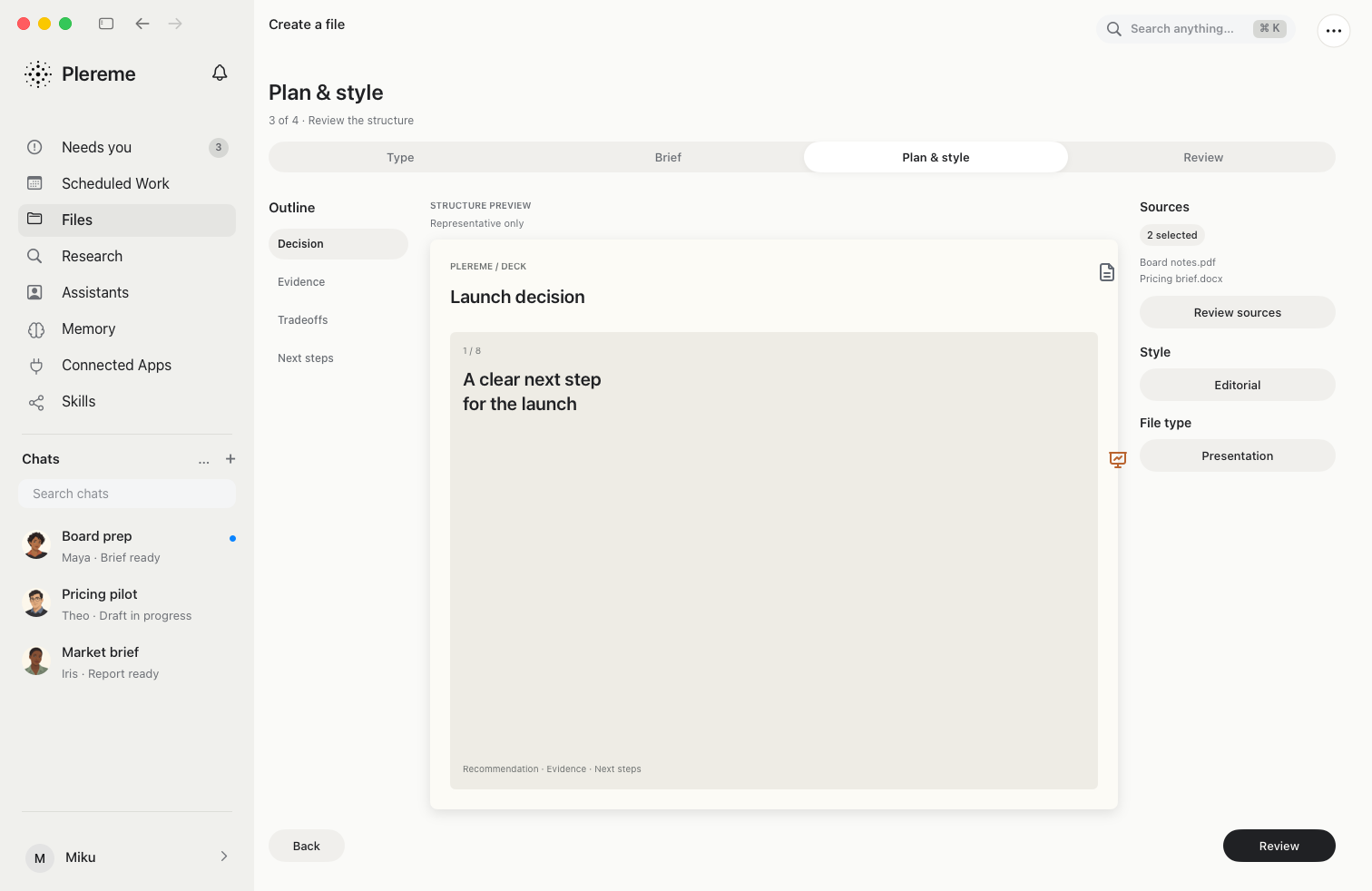 Plereme preparing a presentation from a reviewed plan