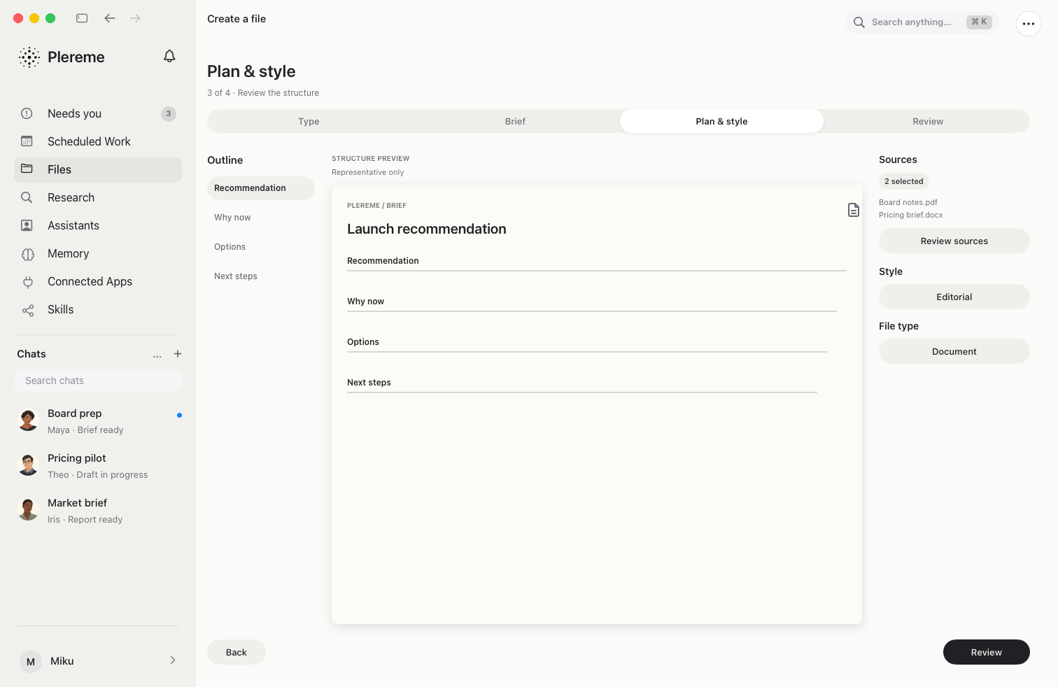 Plereme preparing a document from a reviewed plan