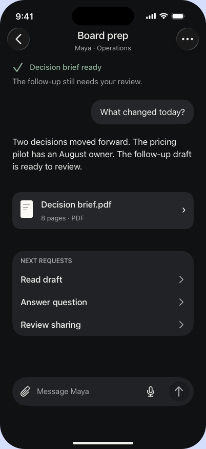 Plereme on iPhone showing a completed Conversation and its result in dark mode
